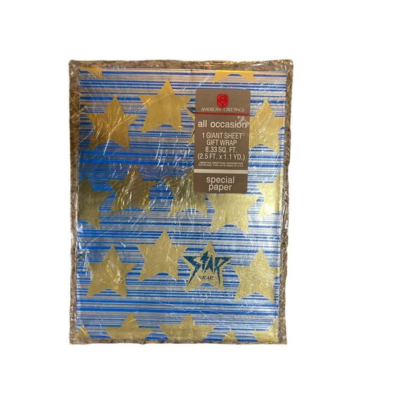 Vintage American Greetings Star Grad Gift Wrap NEW Blue Gold Star Metallic Gradu - Picture 7 of 7